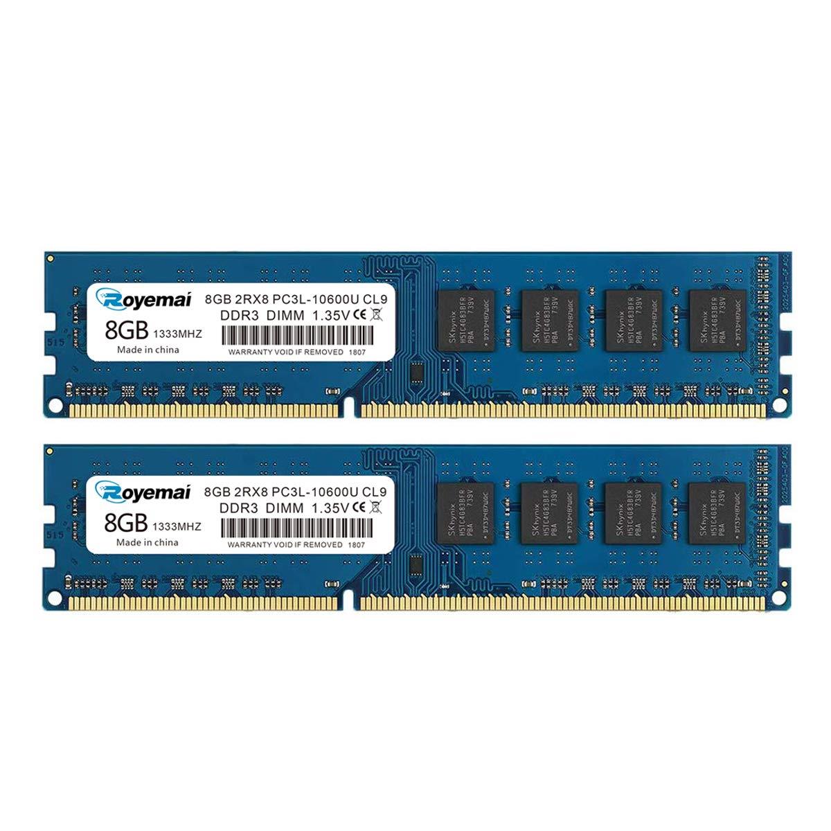 Royemai 16GB å (2x8GB) DDR3L/DDR3 10600 1,333MHz UDIMM 8GB PC3/PC3L-10600U DIMM  2Rx8 1.35V/1.5V CL9 ǥȥå RAM