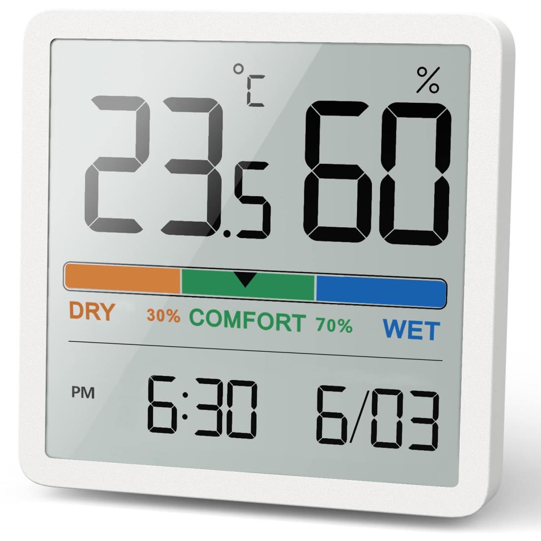 NOKLEAD 温湿度計 デジタル湿度計 室内温度計 壁掛け 卓上スタンド マグネット快適度表示 デート時計付き LCD見やすい大画面 白 梅雨対策 熱中症対策予防 肌の潤い インフル対策 健康管理 温湿度計測定器