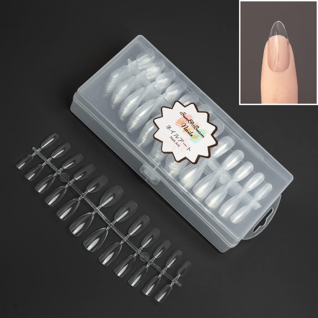 Sun＆Beam Nails ネイルチップ ディアム ロング アーモンド クリア 超薄 ネイル用 DIY用 自然なフィット感 つけ爪 12サイズ 240枚 収納ケース付き(中等長アーモンド 透明)