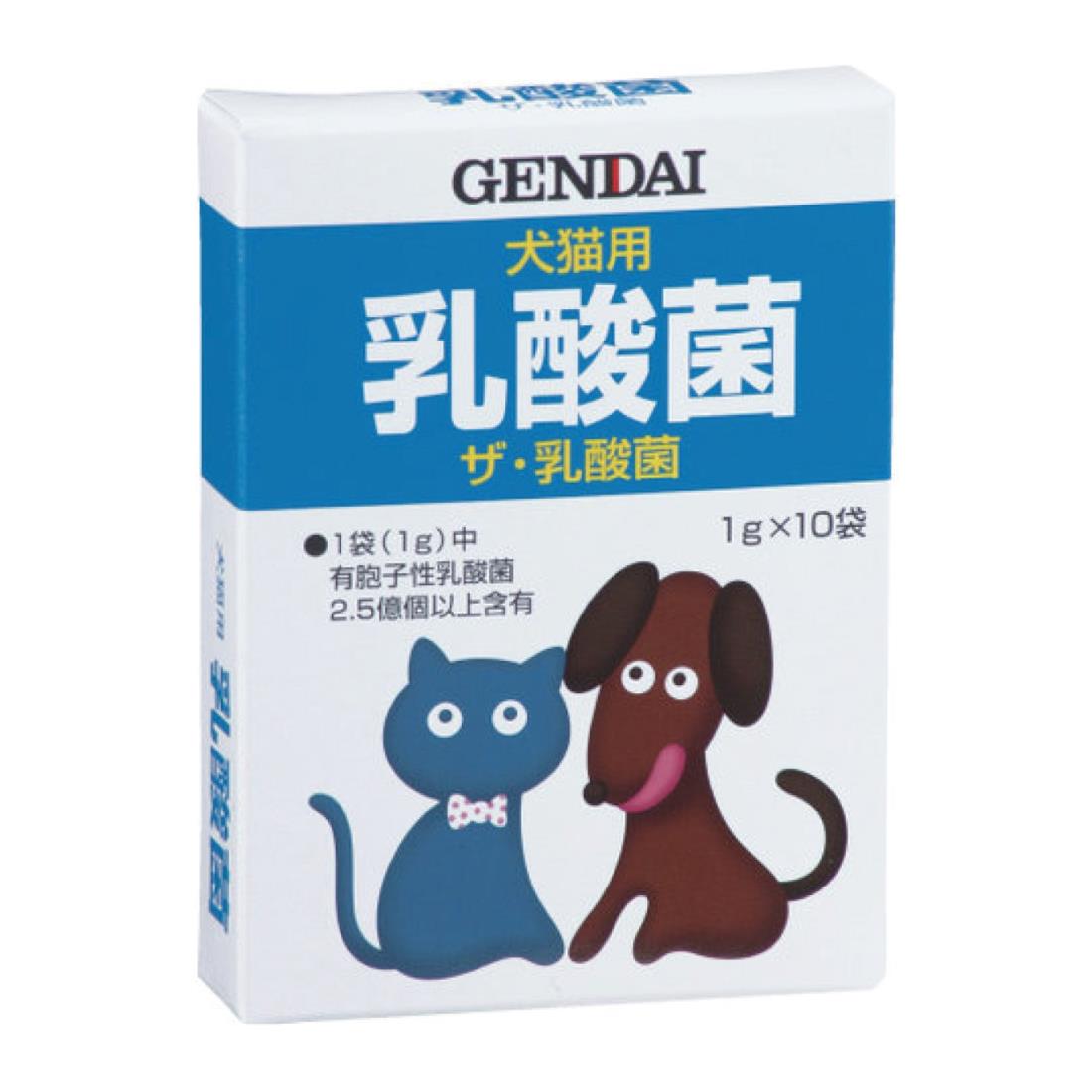 サイズ：1グラム (x 10)◆商品名：現代製薬 犬猫用乳酸菌 ザ・乳酸菌 1g×10袋本体サイズ(幅X奥行X高さ):7.2×2.2×9.7cm本体重量:24kg原産国:日本乳酸菌が生きたまま腸に届くことでお腹の調子を整え、健康の増進をサポートするサプリメント。1gあたり2.5億個の乳酸菌が含まれている。説明 商品紹介 お腹の調子をととのえ、健康の増進に役立つ生きた乳酸菌(1g中ラクリス菌2.5億個)。 使用上の注意 直射日光・高温・多湿を避け、お子様の手の届かない所に保管して下さい。 原材料・成分 乳糖、有胞子性乳酸菌