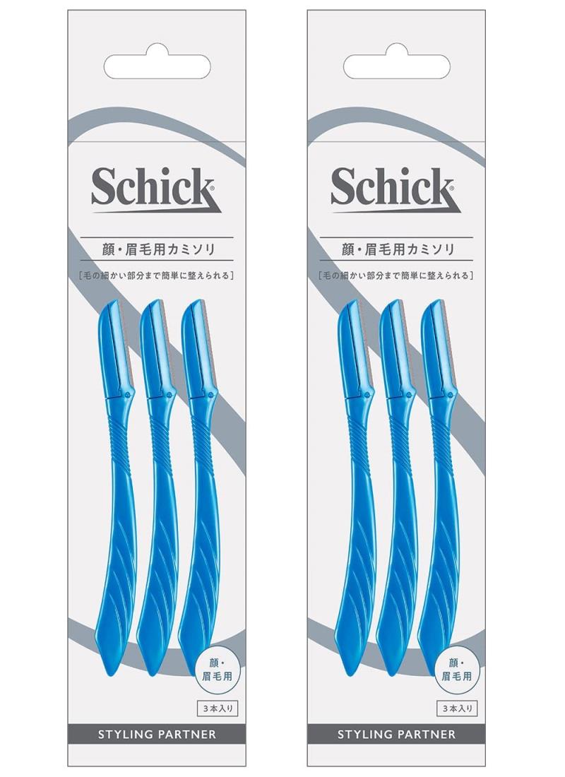 【まとめ買い】Schick(シック) 顔・眉毛用 カミソリ(3本入) ×2個 メンズ Lディスポ ブルー