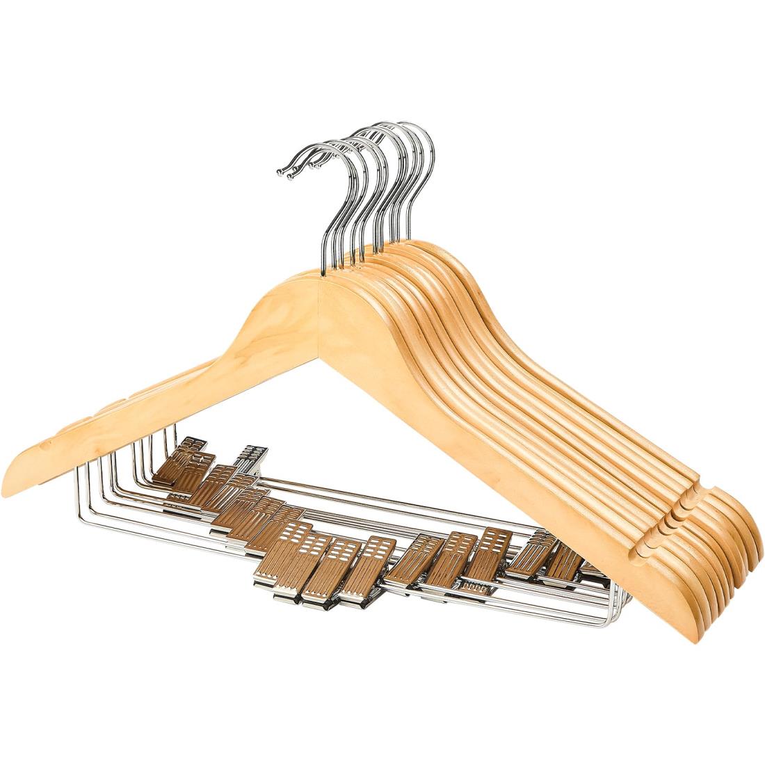 夢の家木製スーツハンガー クリップ付きハンガー 10本セット スーツ ジャケット コート用 手作 天然高級木 (ナチュラル 10)