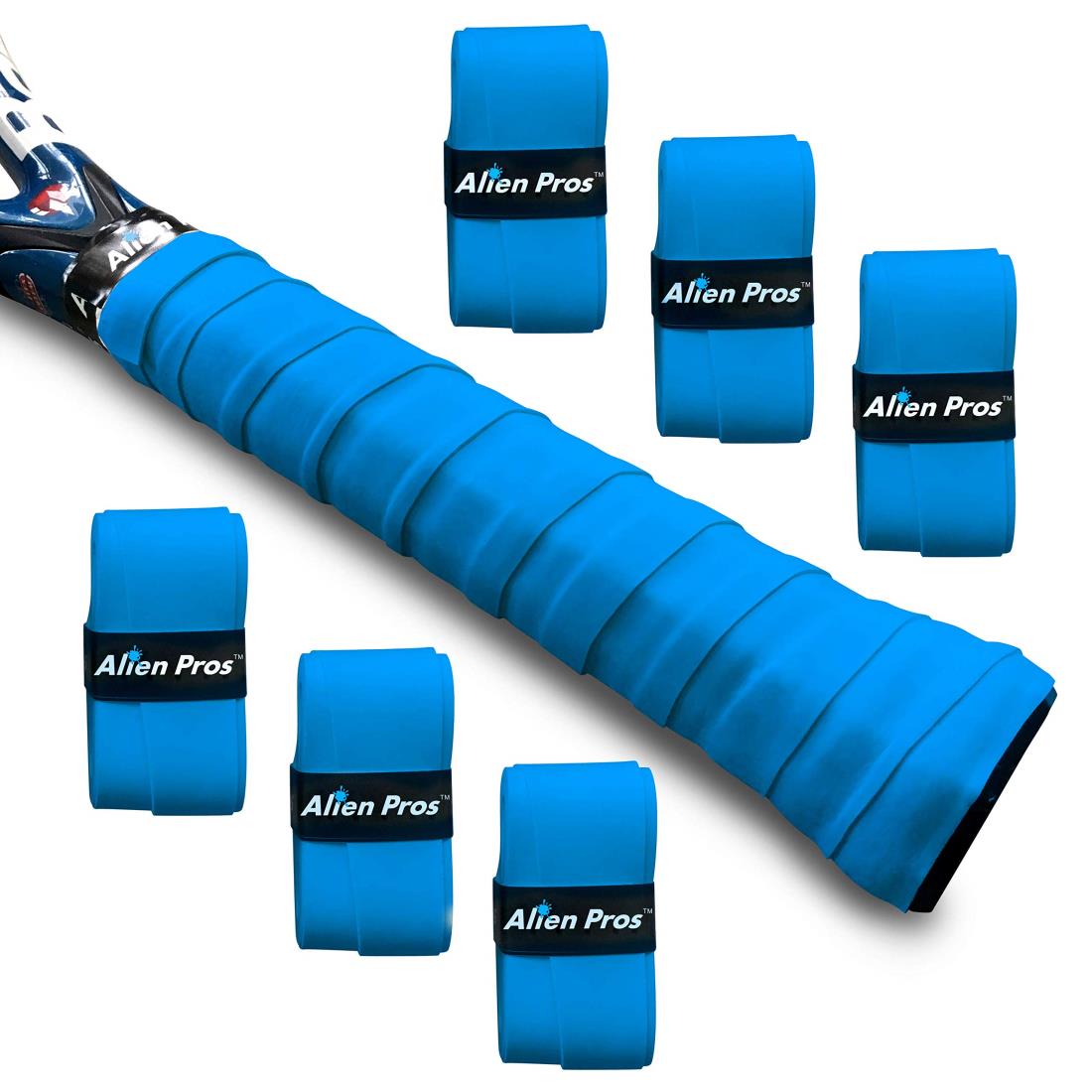 Alien Pros テニスラケットグリップテープ（6グリップ）– プレカット、ドライタイプのテニスグリップ – テニスオーバーグリップテープ、テニスラケット – ラケットに巻いて、高性能にしましょう（6グリップ,ブルー）