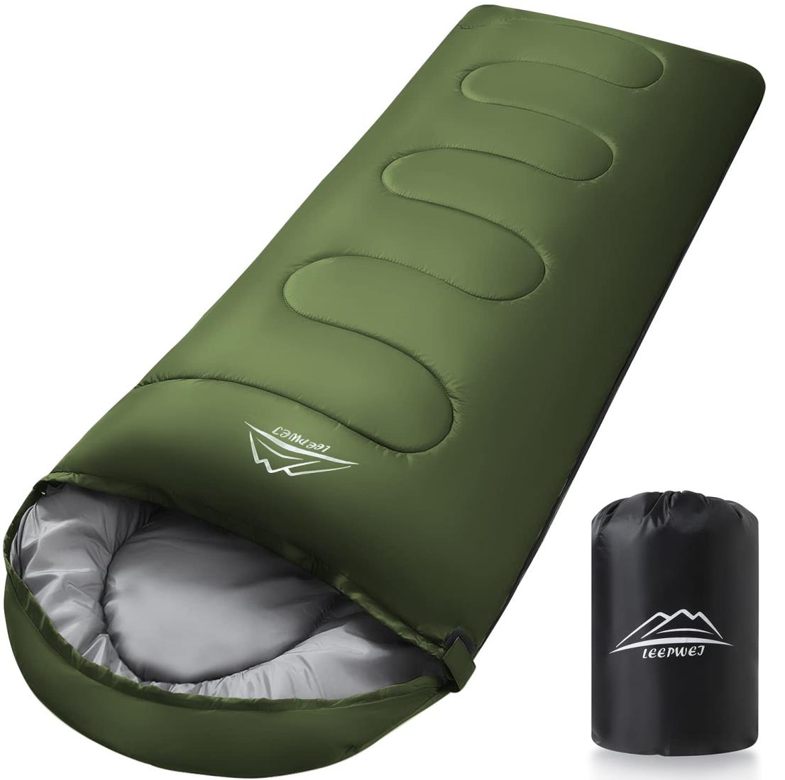 LEEPWEI 寝袋 シュラフ 封筒型 軽量 保温 耐寒 防水 コンパクト アウトドア キャンプ 登山 車中泊 防災用 丸洗い可能 快適温度 丸洗い寝袋 春用 夏用 秋用 冬用 収納袋付き（ダークグリーン 1000）