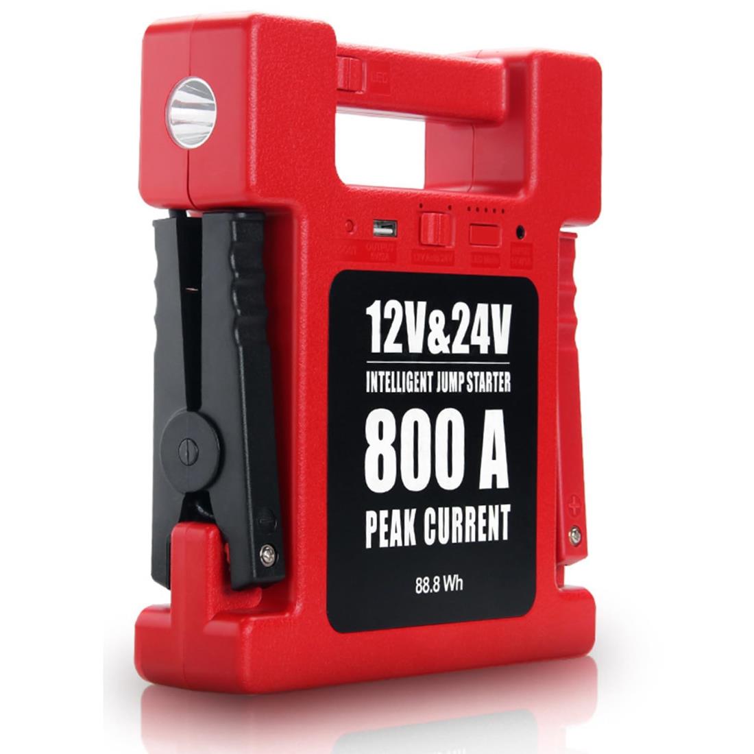 KLD【進級版24000mAhモバイルバッテリ800Aーピーク電流 ] ジャンプ スターター24V 12v兼用ガソ リン/ディ ーゼル車対応 リチウム イオン夜間作業や緊急時照明 急速充電 LEDライト搭載 SOSストロボライト搭載 安全保護機能き バッテリー 上がり対策 日本語説明書付属