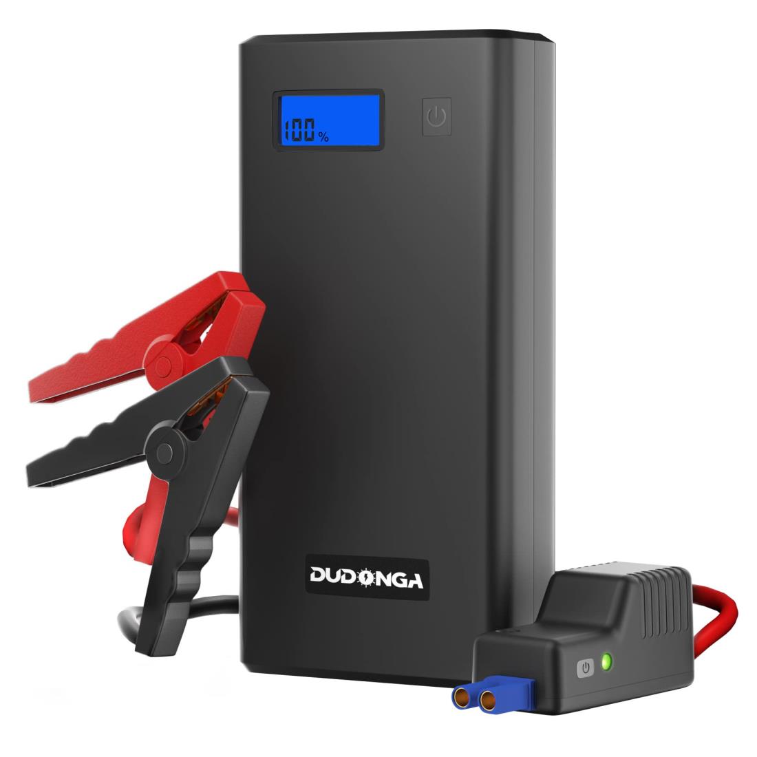 DUDONGA ジャンプ スターター 12V バッテリー エンジンスターター 12800MAH 大容量 ピーク電流1000A モバイル バッテリー機能 qc3.0急速充電 ledライト付き 軽量 車緊急始動 PSE認証 日本語取扱説明書 (黒い)