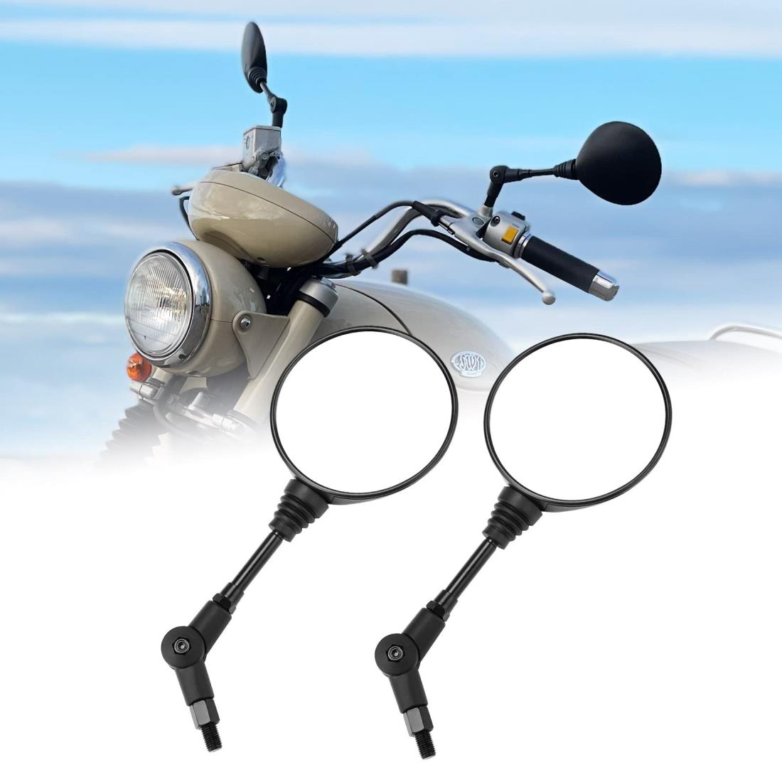 KEMIMOTO オフロードミラー バイクミラー 可倒式ミラー 折りたたみ 10mm 8mm左右セット 汎用 レブル250用 CT125用 アンダーミラー 可動式ミラー 丸ミラー バイク バッグ ミラー 円形 丸型 カブ ミラーホルダー付き 車検対応 黒 ブラック 林道用 オフ車用