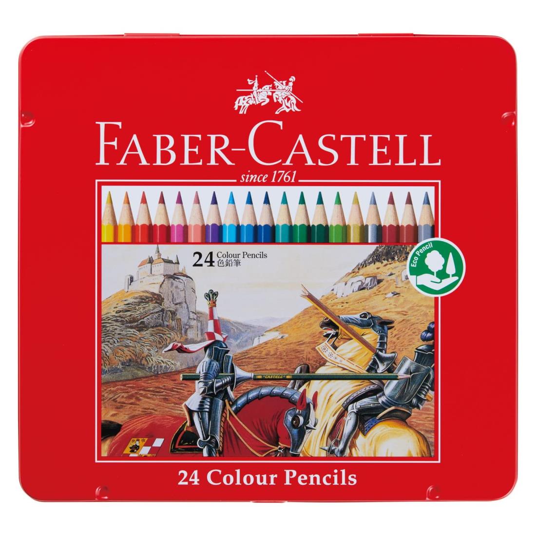 スタイル：油性◆商品名：ファーバーカステル 油性色鉛筆 平缶 24色セット TFC-CP/24C【仕様】赤いパッケージでおなじみの描き心地なめらかな色鉛筆【軸】六角軸 【芯径】3.3mm 【ケース】平缶【色数】24色【商品サイズ】201.7×188.2×14.1mm 【重量】約280g【取扱メー カー】シャチハタ説明ファーバーカステル社の書き心地なめらかな色鉛筆24色セットです。芯の折れにくいSV製法を採用した品質確かな色鉛筆。軸部分には名前が書けるスペースがあるので学校での使用でも便利です。