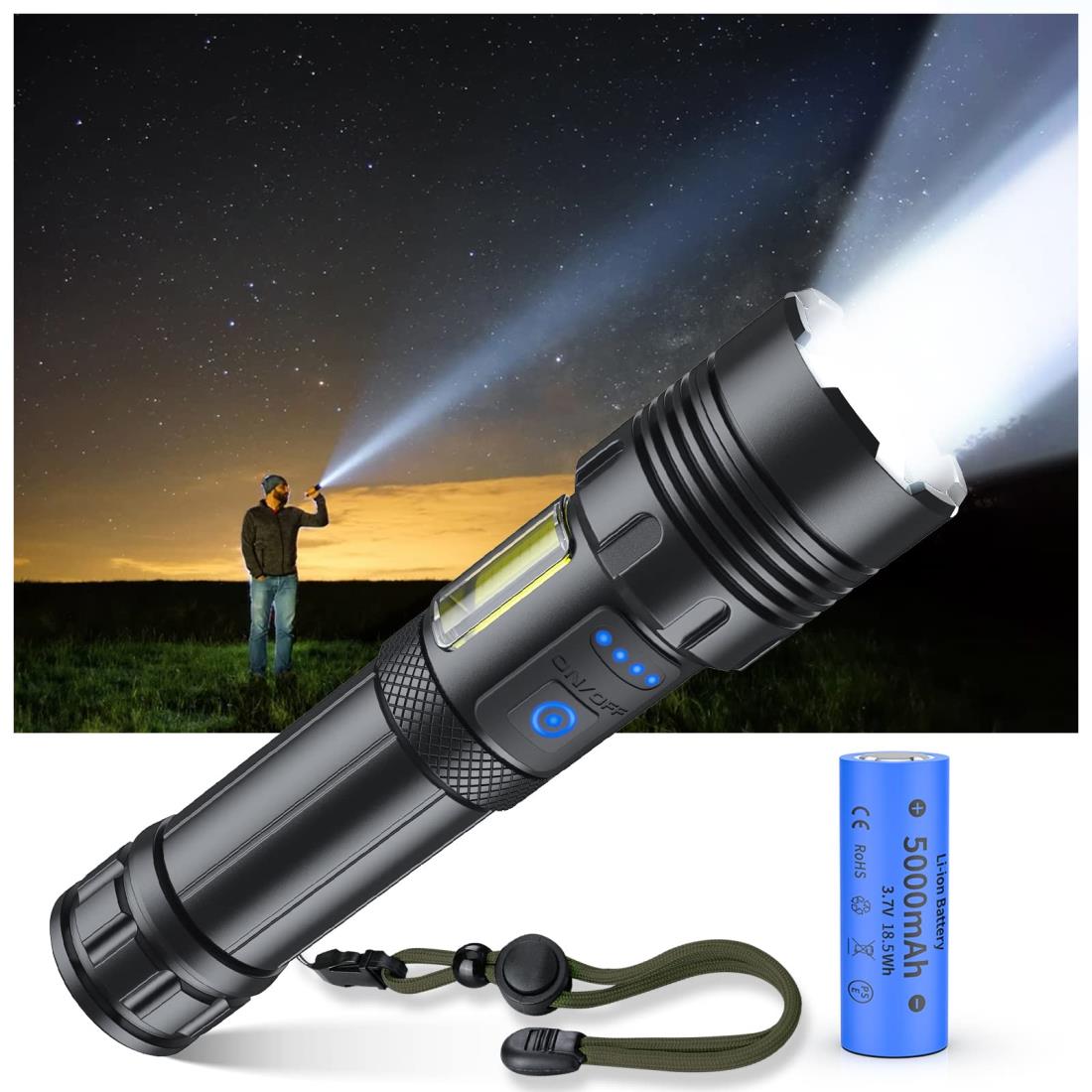 【超高輝度 XHP160LED】懐中電灯 強力 軍用 最強 ハンディライト Type-C USB充電式 LED 白＆赤色灯 COB作業灯 IPX6防水 高輝度 フラッシュライト 7モード調光 ズーム式 アルミニウム合金 耐衝撃2M 新型 明るい 残量表示機能 自転車 登山 夜釣り 夜間訓練 作業用 停電 防災 地