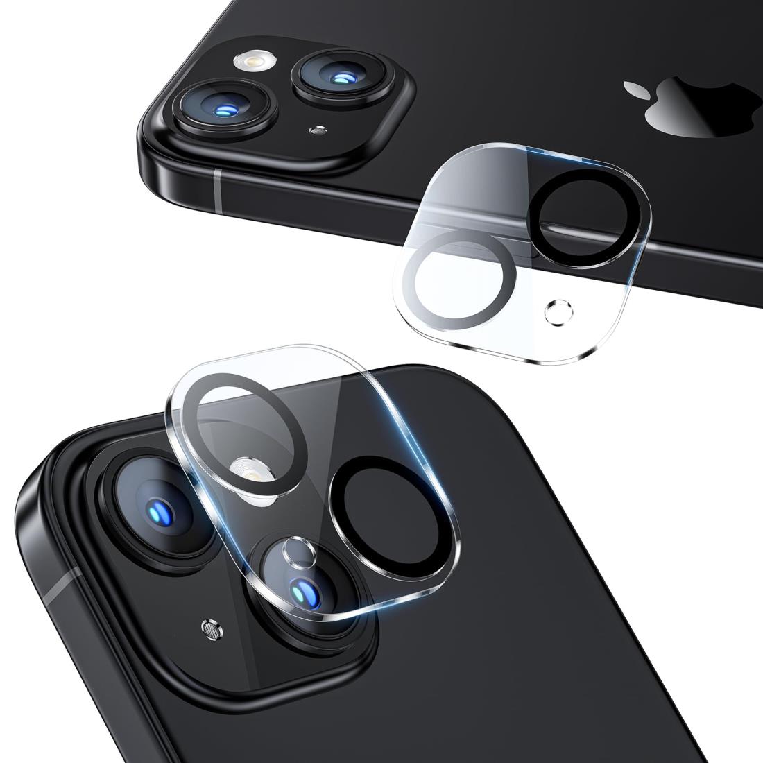 NIMASO カメラフィルム iPhone15/iPhone15Plus用 カメラレンズ 保護 カバー 強化ガラス 全面保護 黒縁取り 露出オーバー防止 アイフォン15/15 プラス対応 2枚セット NCM23H737