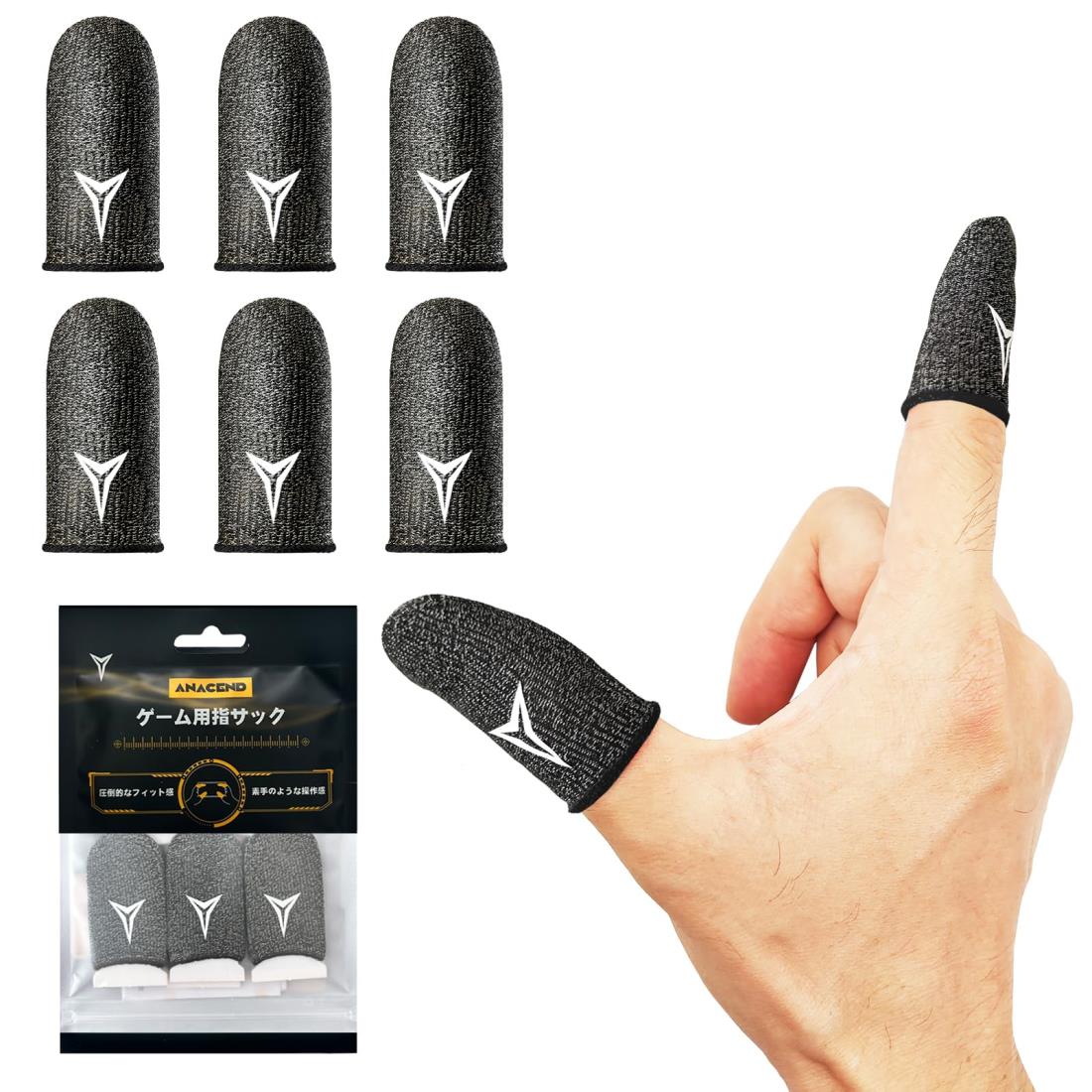 Anacend 【オリジナル新型】指サック ゆびさっく ゲーム指サック ナノシルバー繊維 競技専用モデル 縫い目ゼロ 手汗対策 高感度 静電気防止 水洗い可能 操作性アップ 各種スマホゲーム対応（6個入り）
