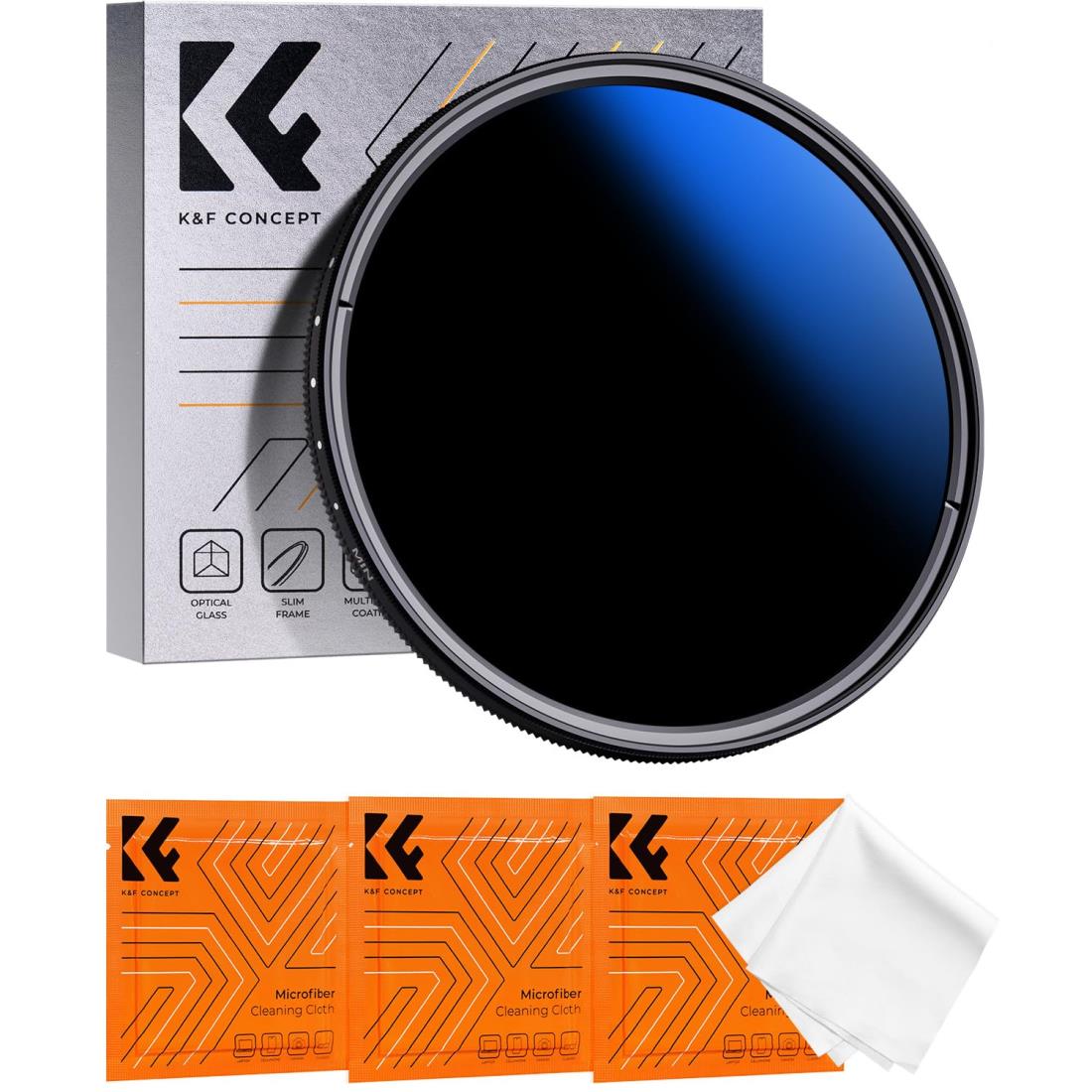 K＆F Concept 82mm ND2-ND2000 可変NDフィルター 減光量調整 11段階調節可能 AGC光学ガラス 18層コーティング 薄枠 3枚クリーニングクロス付き 動画撮影に最適（NANO-K シリーズ）