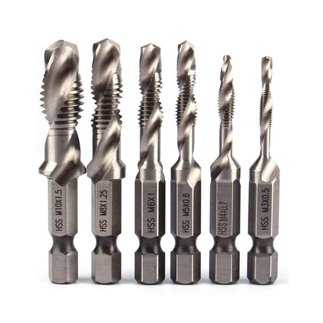 YFFSFDC ドリルタップ ドリルビット 六角軸 6本セット 面取りタップ 多機能 穴あけ ねじ切り タップ ス..
