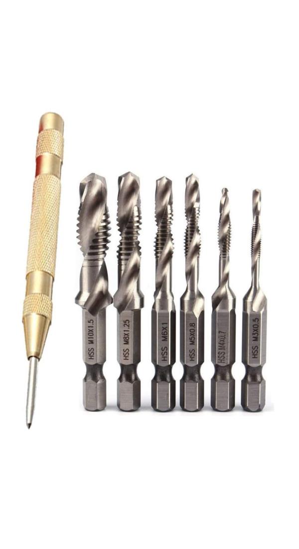 YFFSFDC ドリルタップ ドリルビット 六角軸 6本セット 自動センターポンチ付き 面取りタップ 多機能 穴..