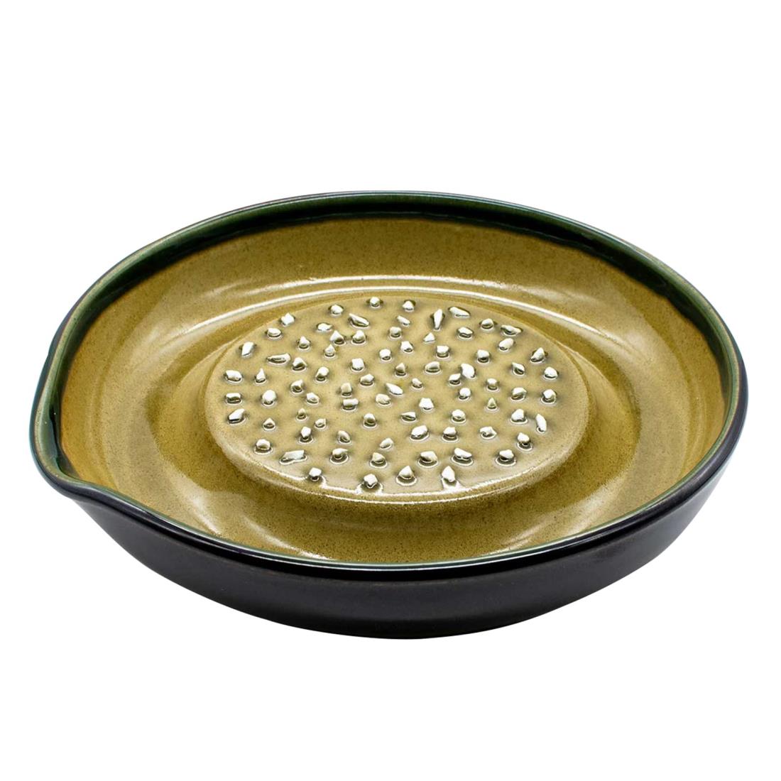 元重製陶所 石見焼 大根おろし 皿 テーブルを傷つけない シリコン 底 (直径約18cm・すべり止め付) 織部 もとしげ おろし器 もとしげ 日本製