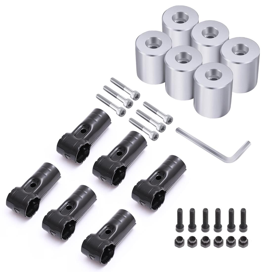 Φ28イレクターパイプ 車用ルーフキャリアバー スペーシアパイプ イレクターパイプ アタッチメント 内六角 取付用アルミ製アタッチメント アルミアタッチメントDIY 製作 で 車中泊 キャンプ や 釣り レジャーを快適に エブリィ NVAN ハイゼットカーゴ 等に適合 NSJ-1*6 (6個