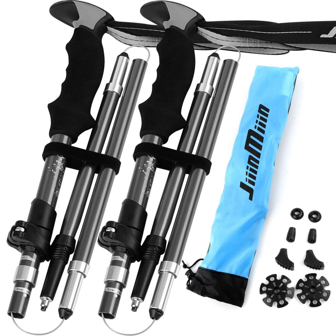 JiiinMiiin トレッキングポール 登山用ストック 折りたたみ式 超軽量 登山杖 使用長さ：110-130cm伸縮可 アルミ製 収納ケース付き 2本セット