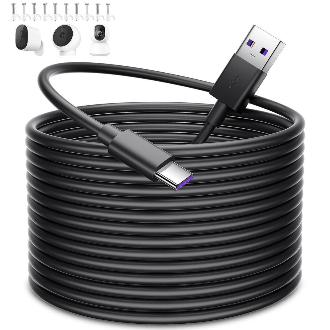 USB Type-Cケーブル 10M USB A to USBC 充電ケーブル PS5 コントロー ラー/防犯カメラ給電 Mi カメラ 2K/Xiaomiスマートカメラ C400/EZVIZ/YESKAMO/Nest Cam/PS5/Xbox電源コード タイプc 、モニター/タブレットなどUSB-C機種対応 カメラのUSB-C電源ケーブル 黒 (適格請求書発