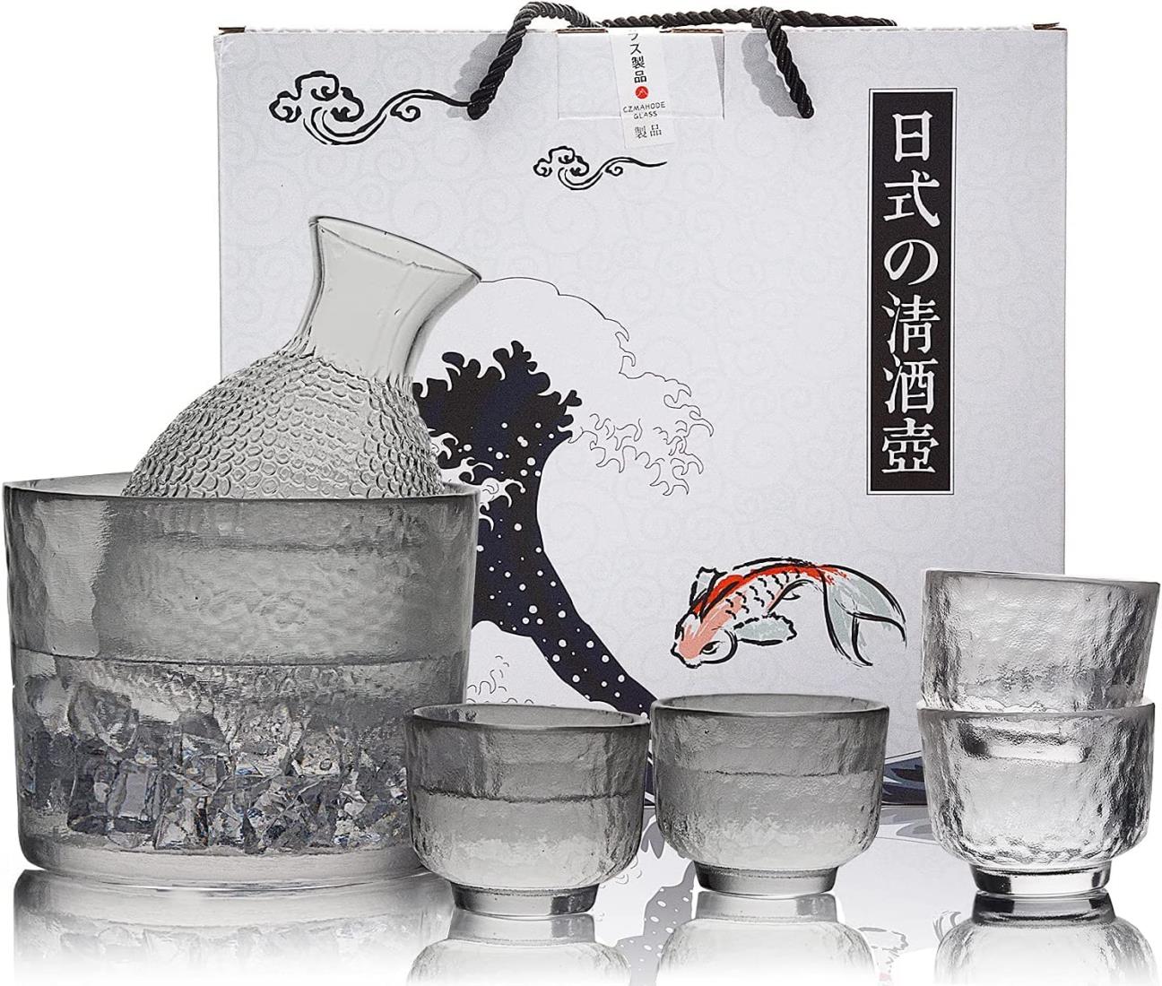 【日本酒好 きにおすすめ酒器】耐熱ガラス 酒器 冷酒 グラスセット 燗瓶盃 酒盃 ガラス 徳利 日本酒用 温酒 熱燗 燗瓶 耐熱 滑り止め 冷酒、温酒用 居酒屋、バー 還暦祝い、退職祝い、結婚祝い,誕生日の贈り物、6点セット. (透明)