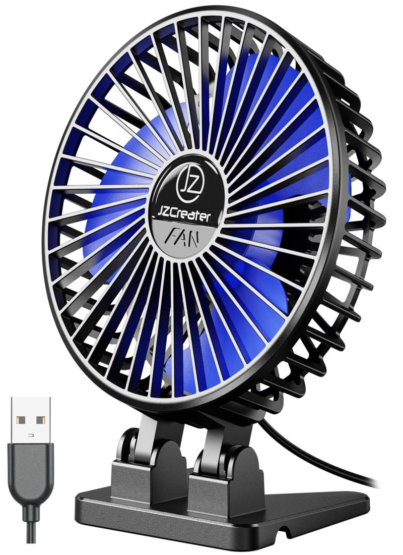 JZCreater USBデスクファン ミニファン ポータブル 3速 卓上 テーブル 冷却ファン プラグイン電源ファン 回転強風 低騒音 1人用小型扇風機 家庭 卓上 オフィス 旅行用 4インチ ブラック ブルー