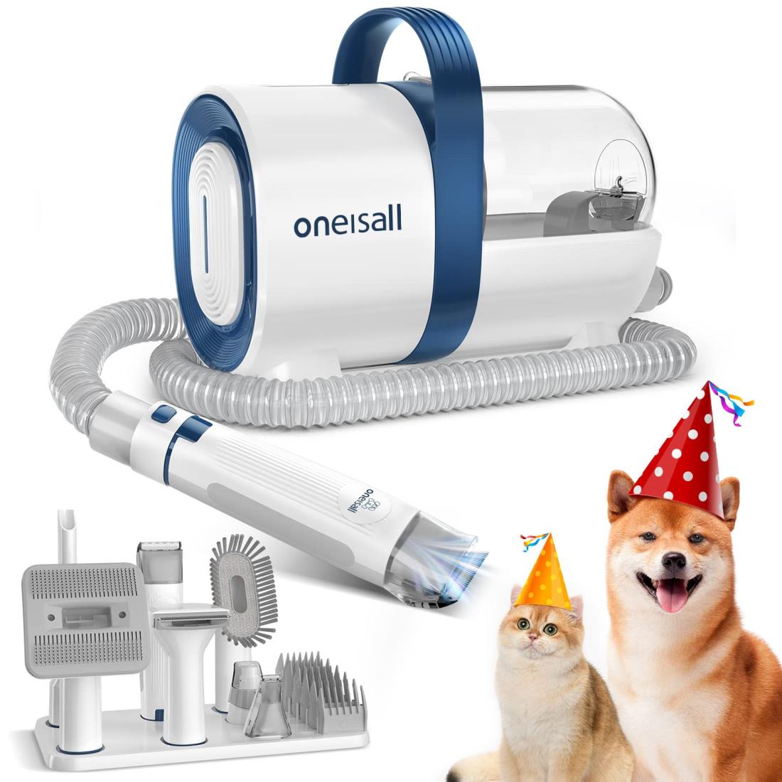 Oneisall ペット用バリカンセット 7in1 犬 掃除機 ペットグルーミングセット 換毛期対策 犬 猫美容器 多機能 ペットグルーミングセット 電動バリカ...