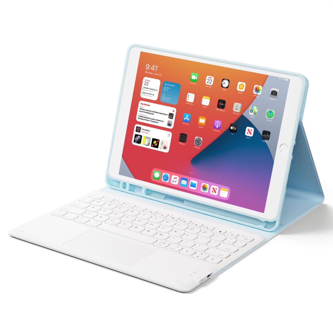 iPad 9世代 キーボード iPad 8世代 キーボード ケース タッチパッド付き ipad 10.2 キーボード ケースiPad7世代キーボード[2021/2020/2019モデル] BTキーボードカバー 脱着式 多角度調整 傷つけ防止 耐久性 [ペンシルホルダー付き] 最新型スマート ケースキーボード 丸いキー
