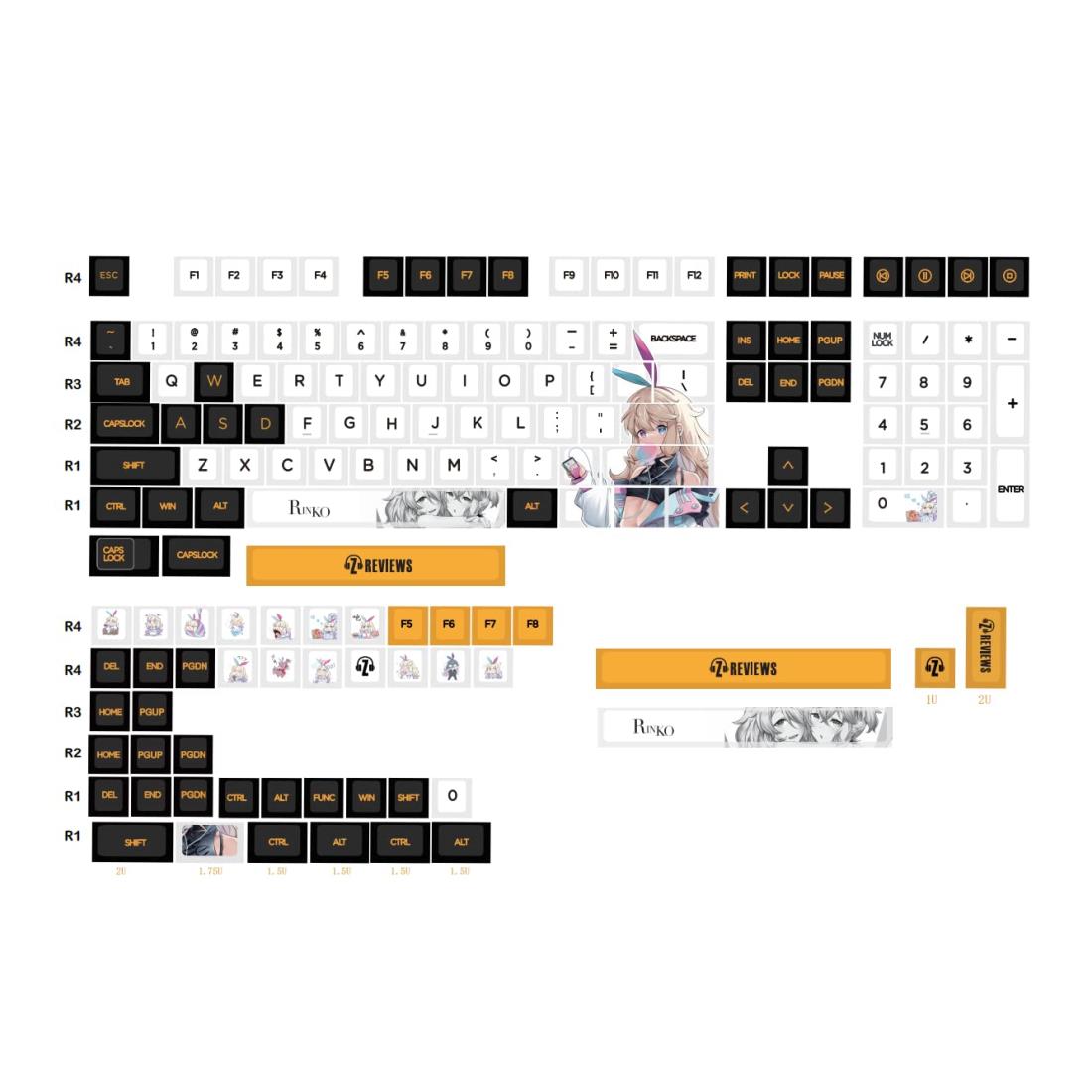 スタイル：CARTON◆商品名：Mechkeys x Z Review Rinko To uch キーキャップ 156 键 keycaps キーキャップ 键帽 60%、65%、TKL、75%、96%、フルサイズのキーボードに対応 (Rinko To uch)専用のRinkoデザイン: Rinko To uchキーキャップは、IEM用に開発されたRinko Characterに基づいたユニ ークなデザインテーマが特徴です。 このセットは、職人のキーキャップのセットを通してキャラクターの外観を完成させます。 リンコ タッチが完成すると、すべてのキーボードがユニ ークで排他的な外観になります!!【さまざまなレイアウトに対応】Rinko To uchキーキャップは、1セットで156個のキーがパッケージ化されています。 それらは、60%、65%、75%、およびそれ以上の範囲のさまざまなレイアウトを完成させます。 このセットには、ビルドを簡単に完了するために必要なすべてのキーが含まれています。 凛子キャラクターの外観は、フルサイズの 87 キー フォーム ファクター用に特別に設計されています。他の人はビルドを完了することができますが、凛子キャラクターはそれらで完成する場合としない場合があります。チェリー プロファイル デザイン: リンコ タッチ キーキャップは、チェリー プロファイルで設計されています。 Cherry Profile は広く使用されているだけでなく、ユーザーに快適なタイピング体験を提供します。 ANSI レイアウトと互換性があり、MX および MX スタイルのスイッチと完全に連携します。昇華型 PBT 素材ビルド: Rinko To uch キーキャップは長持ちするように設計されており、高品質の昇華型プロセスを使用して作られています。 伝説とデザインはすぐには消えません。 Rinko To uch キーキャップは、耐久性と寿命で知られる高品質の PBT 素材でできています。Rinko IEM と完全に一致: Rinko タッチ キーキャップは、最近リリースされた Rinko IEM と一致するように設計されています。 Rinko IEMは、ダイナミックドライバーと平面ドライバーユニットを組み合わせたデュアルドライバーハイブリッドコンビネーションにより、優れたサウンドを実現する高品質のサウンドを誇ります。 See Audio は、高度な 3D プリント技術を使用して複雑なキャビティ構造を設計し、ドライバーと快適な形状の両方を実装しています。 パワフルなサウンドと優れたディテールも備えています。 Rinko To uch KeycapsとRinko IEMをセットでご提供!!注意: TKL & フルサイズ レイアウトは、Rinko Character Artisan Keycaps と完全に一致し、キャラクターを完全に表示します。 60%、65%、75%、96% などの他のレイアウト Rinko To uch キーキャップはそれらで動作しますが、一部のキーには通常のキーキャップを使用する必要がある場合があります (パッケージからのみ)。 これらのレイアウトで完了します。 特徴: ＞メカキーズやゼオスとのコラボ企画(Zレビュー)。 ＞凛子専用デザインテーマ。 ＞高品質の PBT 素材。 ＞チェリーのプロフィール。 ＞マルチカラー プロファイル。 ＞染料昇華プロセスで製造。 ＞MX および MX-Clone スイッチと広く互換性があります。 ＞デザイナーノベルティキー付き。 ＞合計156個のキー。 ＞主要なサイズのキーボード (60% 以上) と互換性があります。 ＞ANSI レイアウト。 ＞Rinko キーキャップは Rinko IEM と完全に一致します。 このセットには、60% 以上のさまざまなレイアウトを提供する 156 個のアーティスティ ックな印刷キーが含まれています。 このセットは、Z レビューで設計された Rinko IEM と一致するように設計されています。 Rinko IEM は、豊かなローエンド用の強力なダイナミック ドライバーと、超高周波数領域での優れた拡張用の高性能 6mm 平面磁気ドライバーを備えたデュアル ドライバー ハイブリッドの組み合わせを採用しています。