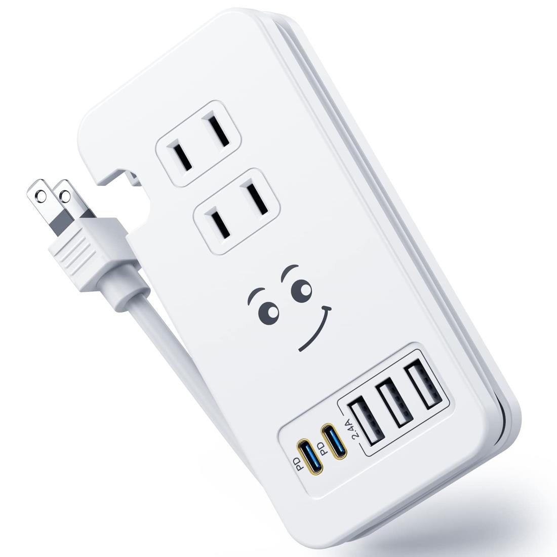 素直な虹 電源タップ usb付き タイプc コンセント 【2つUSB-C PD 急速充電ポート・3個USB充電ポート・3つACコンセント・PSE認証済】 電源ケーブル30cm PD3.0 対応 ACアダプター ​iPhone/Xperia/Samsung Galaxy/Android、タブレット、スマホ等のUSB機器対応