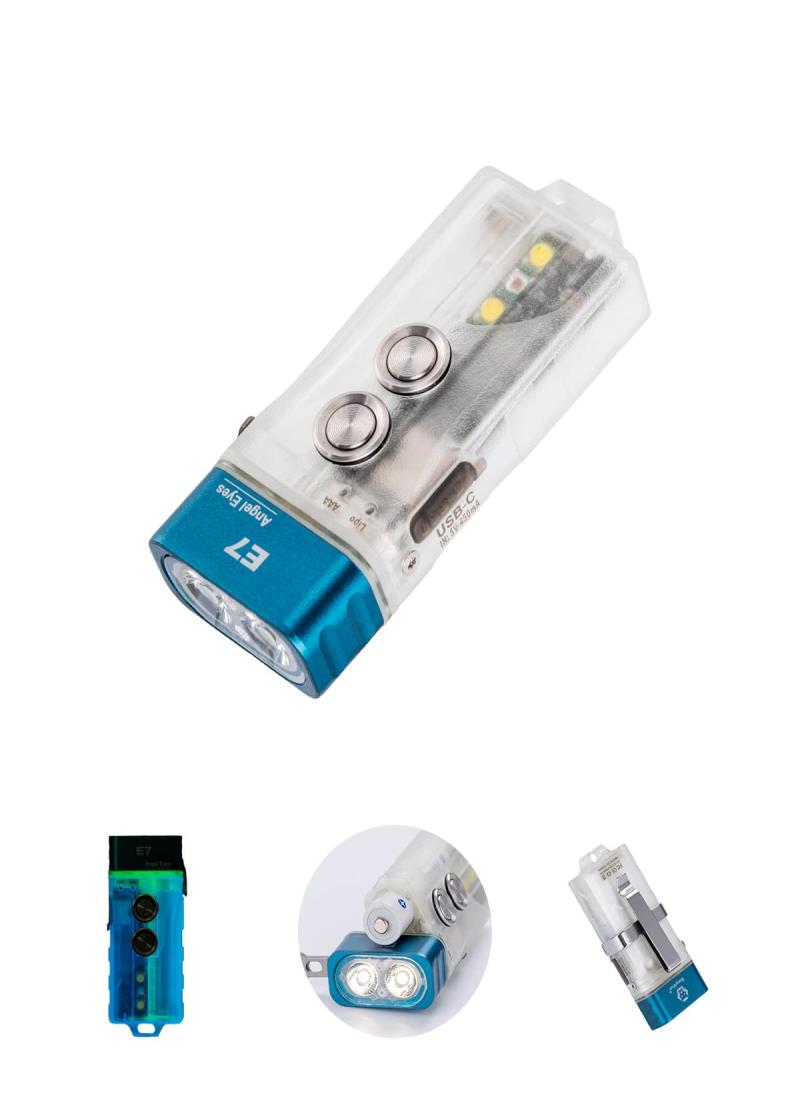 RovyVon Angel Eyes E7 USB-C ハイブリッド バッテリー キー懐中電灯、最大700ルーメン、6500k クールホワイトLED×2、小型USB-C充電式ギア、モーメンタリモード、ロックモード、ロック モード、内蔵／交換可能な単4形乾電池による電源供給(白/赤)