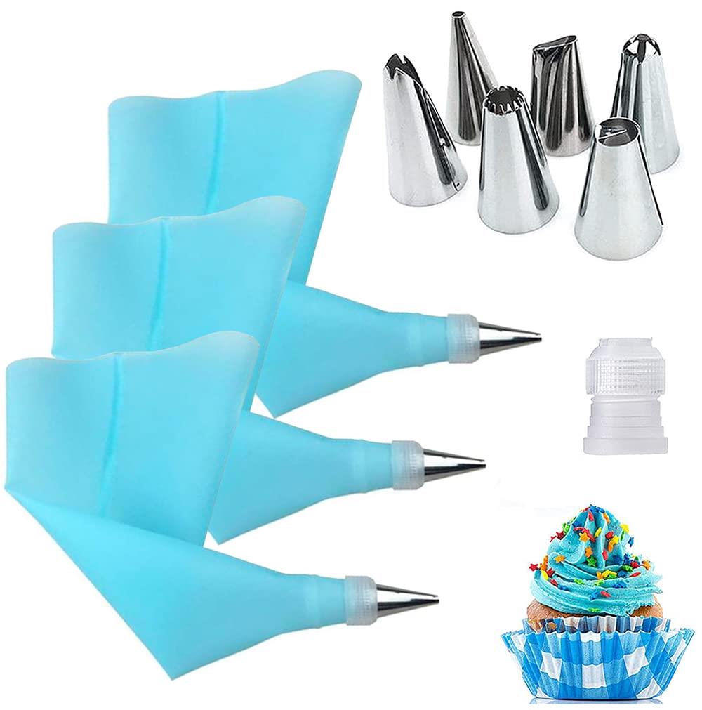 YFFSFDC 絞り袋 シリコン絞り袋 10個セット（6点口金+絞り出し袋 3枚入+1点配管） 花型作成器 DIY ケーキ 製菓道具 クッキ ー アイシング デコレーションツール 再利用可能