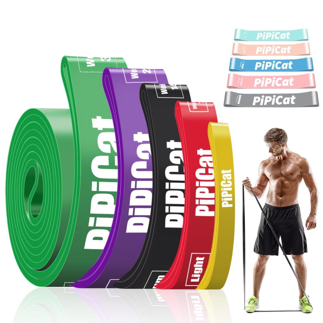 PiPiCat 10本入り トレーニングチューブ 懸垂補助 家族一緒に使用 ストレッチチューブ エクササイズバンド 筋トレチューブ ゴム 丈夫 高中低異なる強度 フィットネス ダイエッ ト 美尻 ヨガ 男女兼用 10pcs