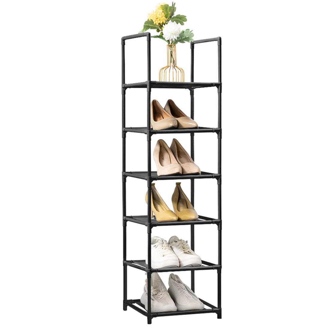 YOUDENOVA シューズラック6段 靴収納 分割可 シューズラックスリム 省スペース 組み立て式 10足 不織布 玄関に靴を効率収納 (ブラック、6段)