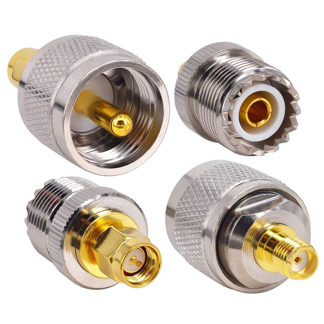 leeyovk M型⇔SMAキット SMA UHF/VHF アンテナ変換アダプター SMAオス/メス⇔UHFオス/メス RF同軸 コネクタ 変換 ハンディ機用 ルータ・モバイル・受信機など用 4個セット