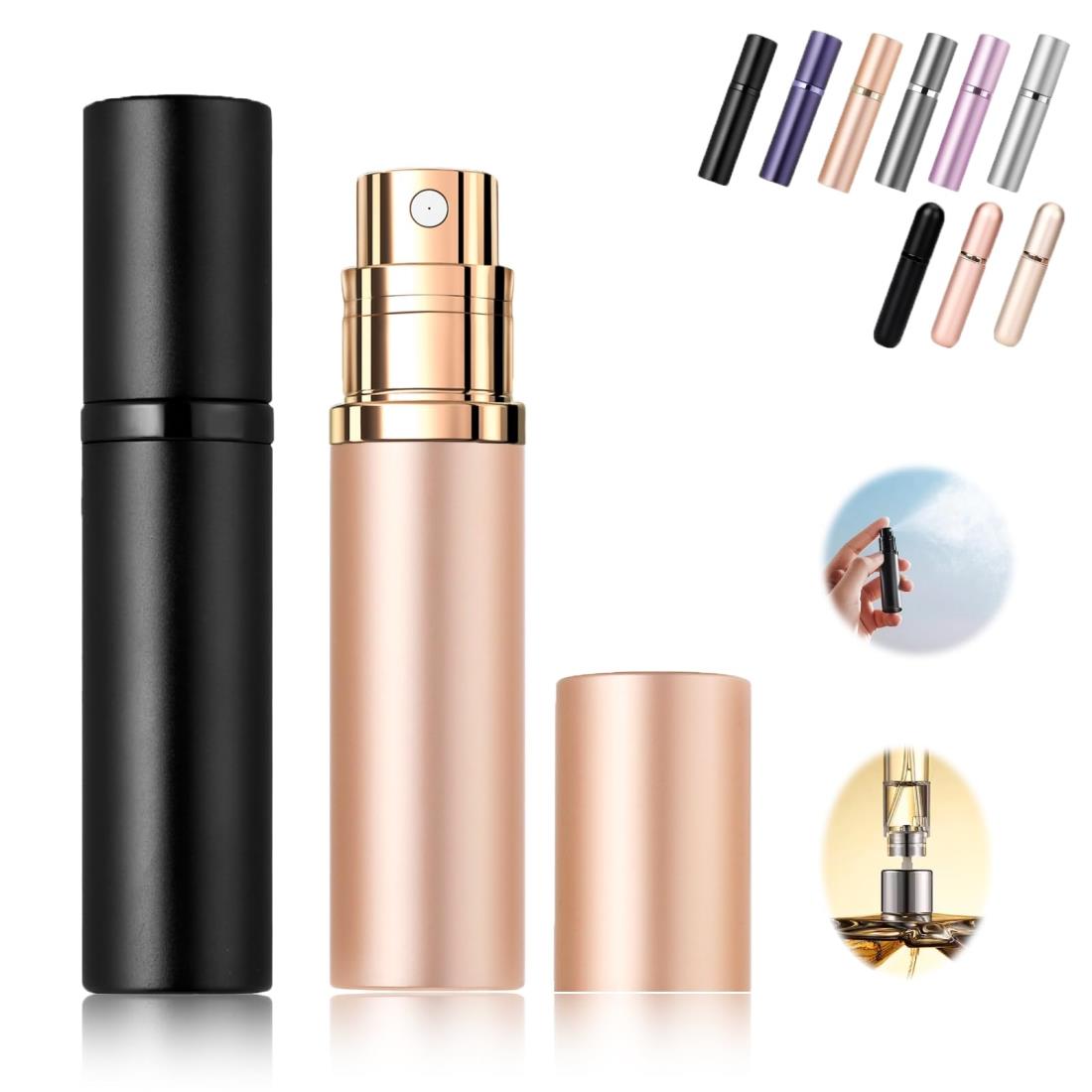アトマイザー 香水 アトマイザー UULANFA 詰め替え 携帯アトマイザー 香水 いれもの 詰め替え ワンタッチ補充 プシュ式 機内持ち込み可能 男女兼用 5ml… (PT-ローズ金01)