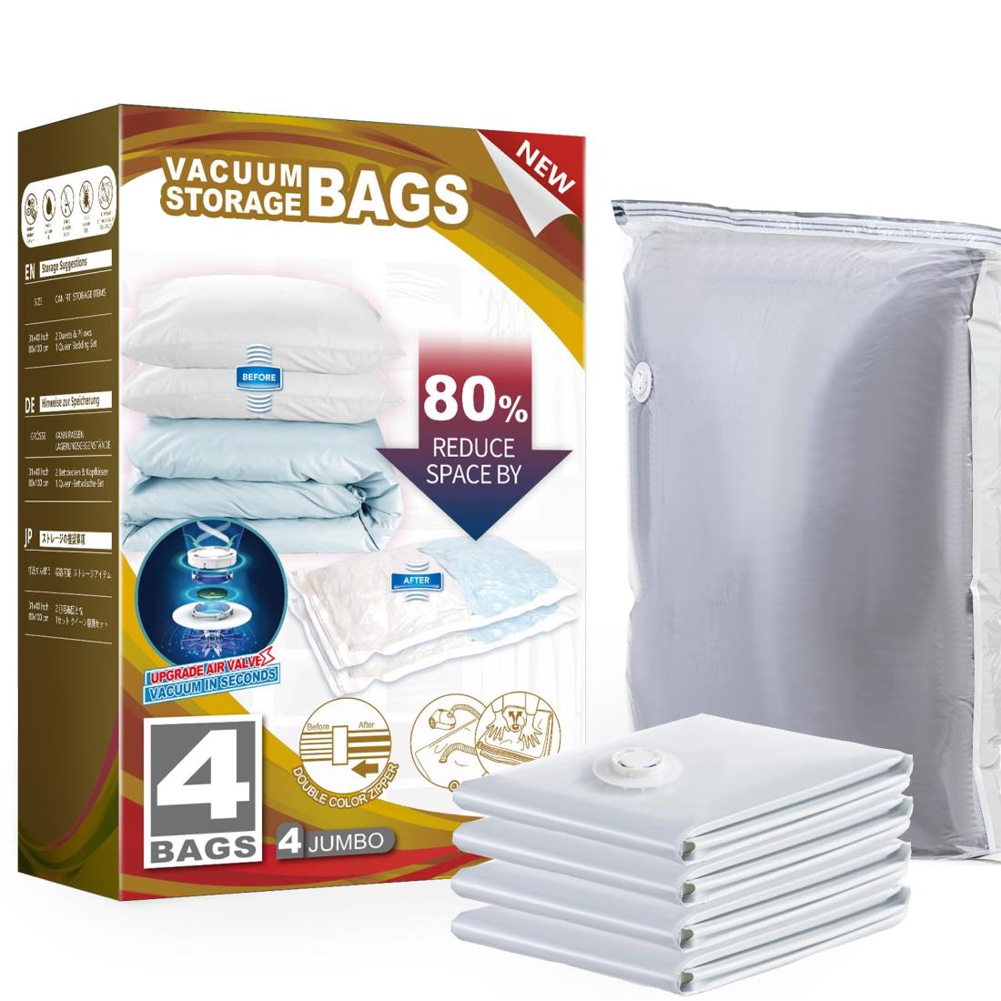 TAILI 圧縮袋 衣類圧縮袋 4枚入 布団圧縮袋 旅行 あっしゅく袋 ふとん圧縮袋 真空パック 圧縮収納バッグ 掃除機対応 防塵防湿 カビ ダニ対策 敷布団 座布団用 衣類 ぬいぐるみ収納 小物収納 家庭用 引越し 出張 衣替え 80*100cm