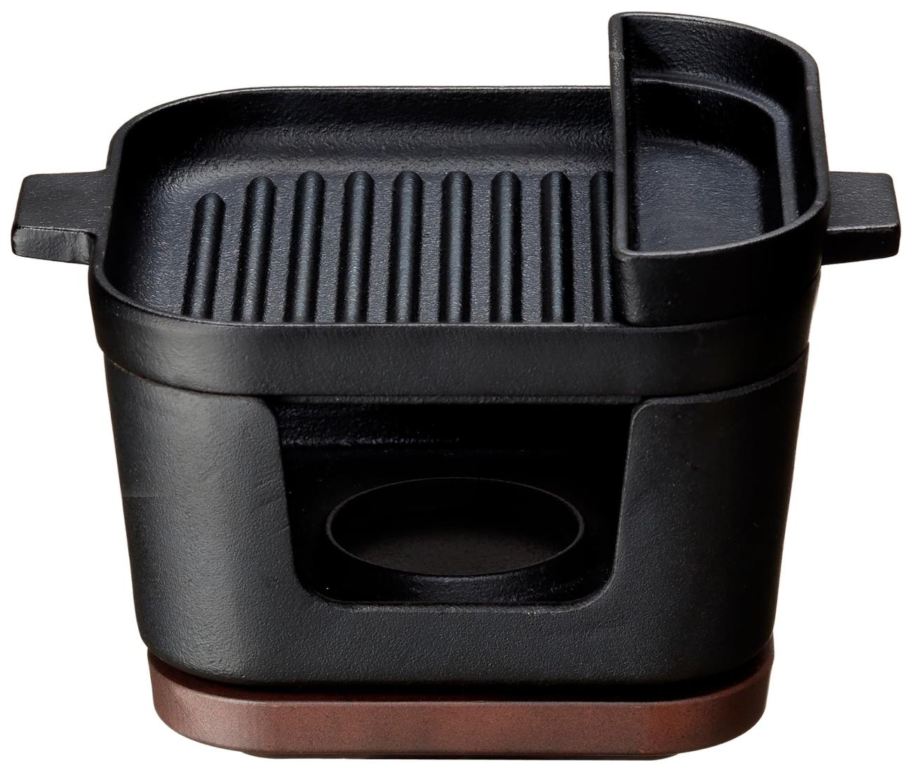 イシガキ産業 鉄鋳物 約幅16.5×奥行13.8×高さ11.5cm 本体容量約250ml カップ約90ml IH対応 デリッシュ・ライフ COLOスクエア グリルパン ソースカップ付 コンロセット 個食 4238 黒