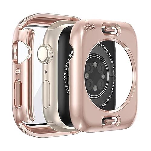 【2024夏改良ケース】YUGYUG for アッ プルウォッチ9/8/7 カバー 45mm Apple Watch 9/8/7 カバー 45mm PC素材 IP68 防水ケース 360ど度 アッ プルウォッチ ケース ガラスフィルム 一体型 日本旭硝子材 二重構造 Apple Watch ケース 全面保護 強化ガラス キズ防止(45mm,ローズ