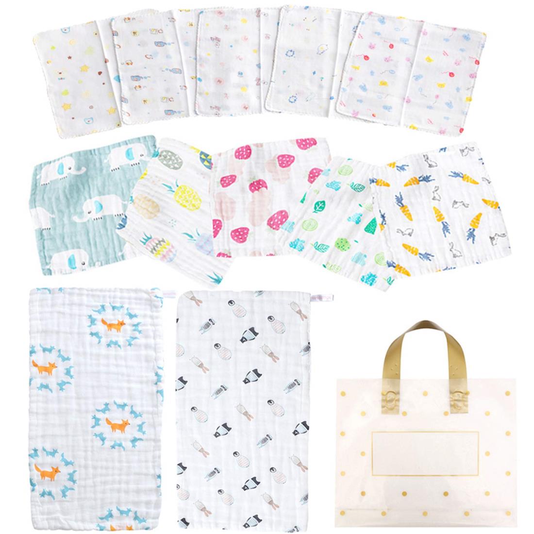 Joyancejt ガーゼハンカチ ベビー 12枚セット ガーゼタオル 授 乳ハンカチ 綿 6重ガーゼ 2重ガーゼ 25*25cm 25*50cm (12点)