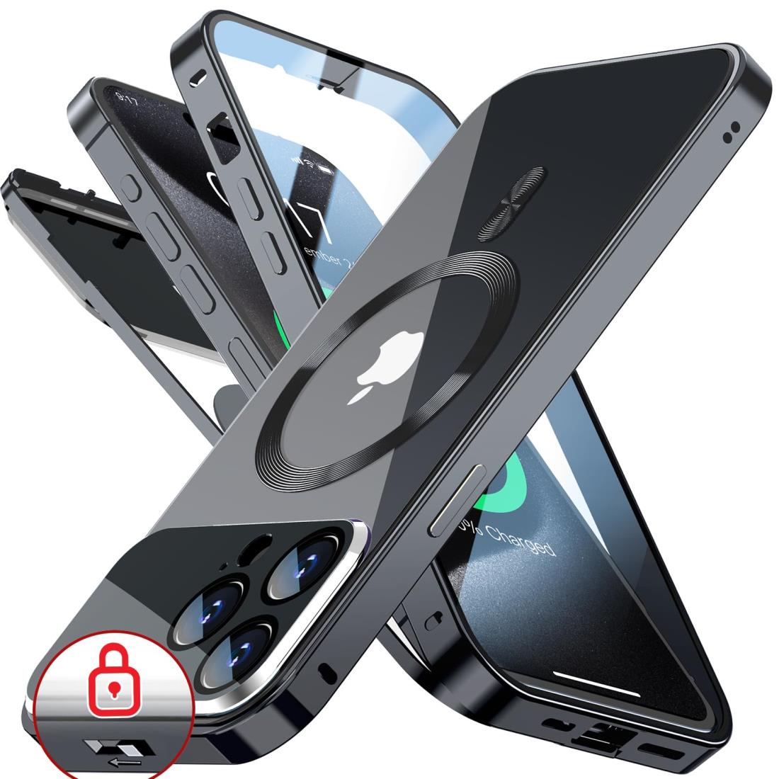 Rosycover【新次元の一体型レンズ・メカニカルロック】iPhone 15 Pro Max 用の