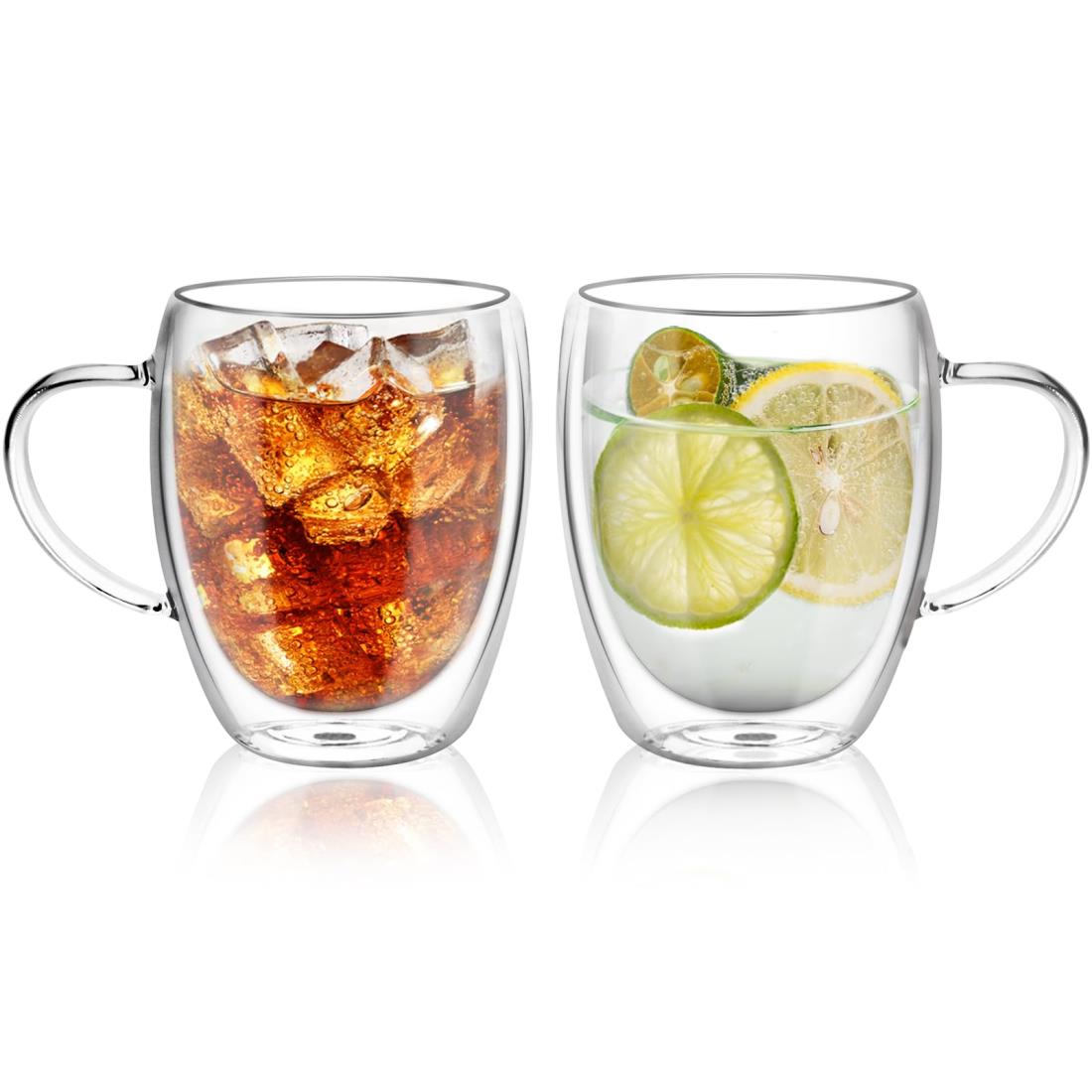 QuiExact ダブルウォールグラス 350ml 2個セット 保冷 保温 耐熱 二重 グラス ダブルウォール コップ 結露しないグラス 二重グラス アイスコーヒー グラス マグカップ ガラス 二重構造 二重ガラスコップ 2重 グラスコップ ティーカップ タンブラーグラス 透明 おしゃれ シン