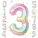 Biapian 数字 バルーン 数字3 風船 ナンバーバルーン 40インチ 大きい 誕生日 飾り付け バースデーバルーン 結婚式 記念日 ウェディング パーティー イベント ストロー付 虹色 スター柄