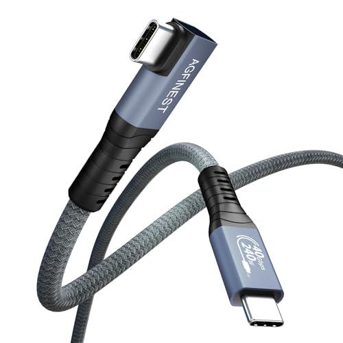 USB4 ケーブル 240W 48V/5A超急速充電 40Gbpsデータ転送 8K@60Hz映像出力 PD3.1対応 USB-IF認証thunderbolt 4 ケーブル対応 MacBook M1 M2、Mac mini、SSDなどType c多機種対応 グレー (L字型, 0.5M)