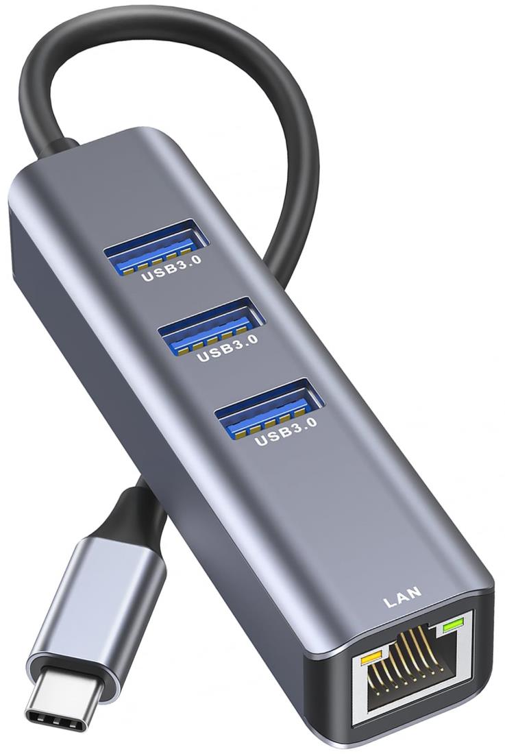 USB C 有線LANアダプター、 Vilcome 4-in-1 USB Type C 有線LAN変換アダプター 【3つのUSB-A 3.0ポートウェブ会議対応 / 10/100/1000Mbpsまで RJ45イーサネットポート ドライブ不要】MacBook Pro 2018 / 2019、iPad Pro他対応 会社勤務に最適