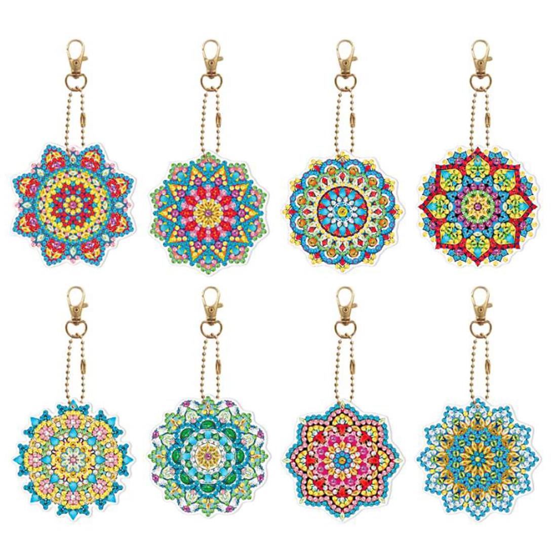 GOODCHI 曼荼羅 ダイヤモンドアート キーホルダー 両面全貼り付け ビーズアート 8点セット 塗装キット 可愛い キラキラ 人気 手作りDIY クラフト用品 (曼荼羅)