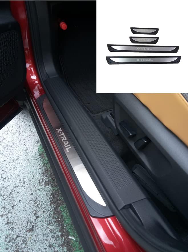 OKAYOHINN 日産 エクストレ イル 新型 X-TRAIL 4代目 T33専用 スカッフプレートサイドステップ スカッフプロテクトシートドアシルプレートインサイド インテリアパネル アクセサリー 汚れ防止 傷防止 ABS樹脂＋ステンレス 外側4PCS 新型 X-TRAIL T33 2022年7月〜【ブラック＋