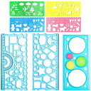 テンプレート デザイン定規 製図用 7点セット お絵描き 描画ルーラー 半円分度器幾何学 模様 お絵描き定規 図面装飾おもしろ文房具 鉛筆 なぞって 描く クラ...