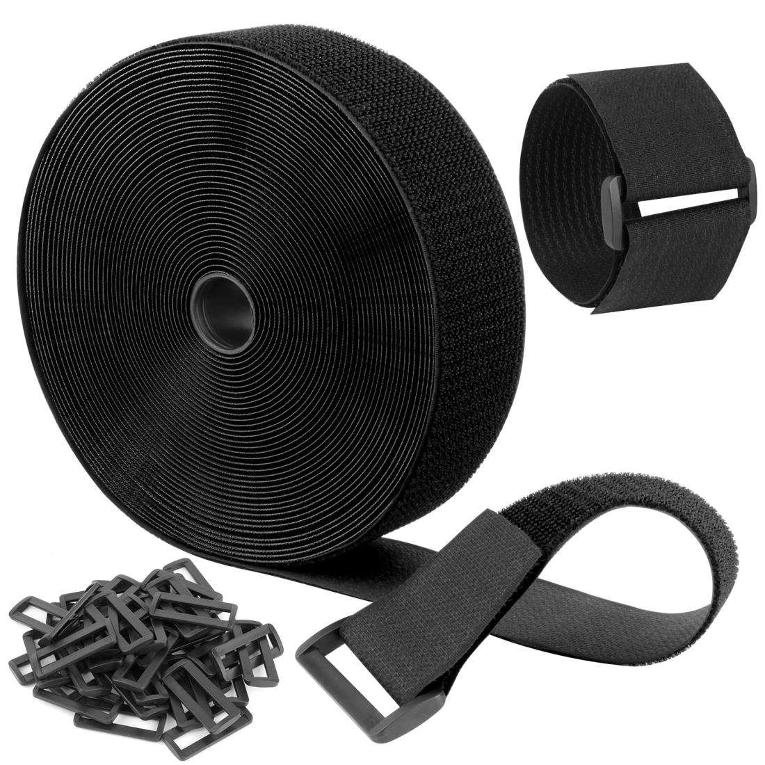 マジック結束バンド 面ファスナー 長さ12m*幅5cm 40個バックル付き 荷締めベルト ベルクロ 耐熱 自由に..