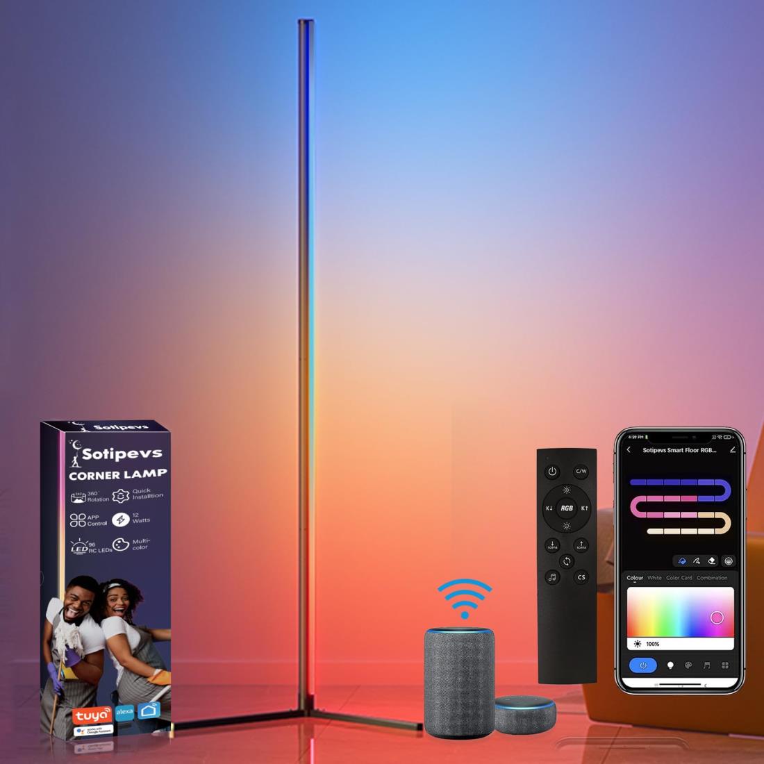 RGB フロアランプ 間接照明 Alexa対応 高さ155cm フロアライト 1600万色 LEDランプ コーナーライト 調..
