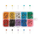 Beadthoven 画鋲 約600pcs/箱 MIX 15x4mm ステンレス スチール カラフル 画びょう プッシュピン 押しピン インテリアピン ボード 地図 写真 カレンダー固定用 DIY用 手芸材料 手作り素材 ピン丸 マップピン 建築模型 収納ケース付き アクセサリーパーツ