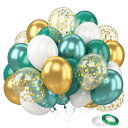 バルーン 風船 60個 グリーン ホワイト ゴールド 10インチ ゴム風船 豪華セット 誕生日 飾り付け ラテックス風船 紙吹雪風船 メタリック風船 バースデーパーティー 結婚式 記念日 イベント バルーンブーケ お祝い 飾り デコレーション 緑 白 金